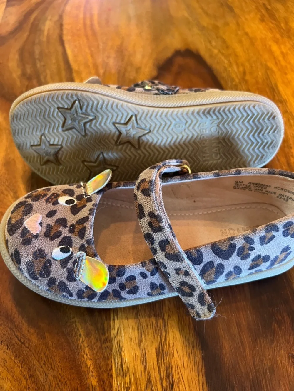 Harper Canyon Leopard Print Moccasins with Iridescent Ear Details - Brown